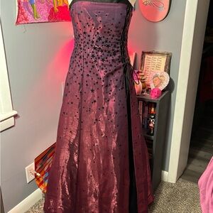 Morgan & Co. Purple and Pink Embellished Pleated Gown